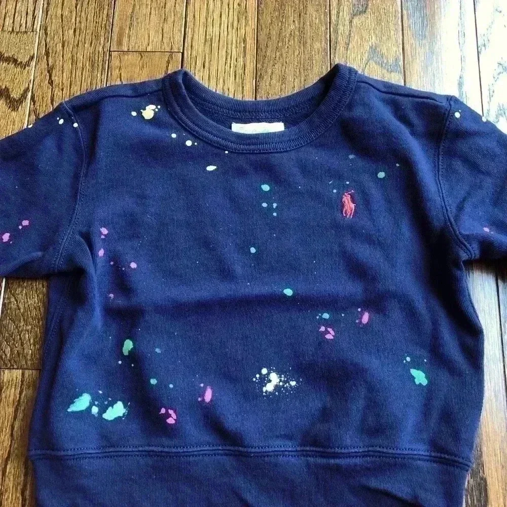 Ralph Lauren Boys 18M Navy Blue Sweater w/Paint Splatter Print Design
